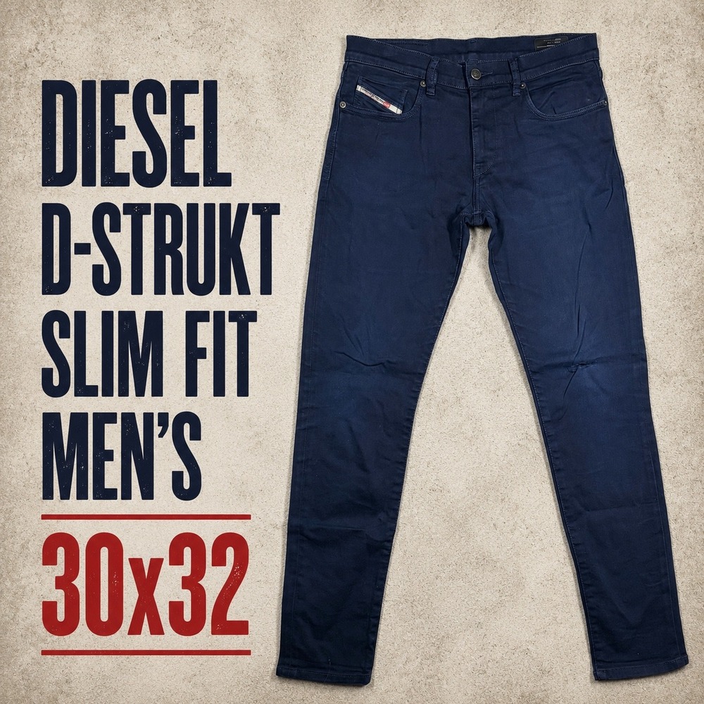 Diesel D-Strukt Slim Fit Mens Jeans 30x32 Navy Blue‎ Stretch Denim 0092F